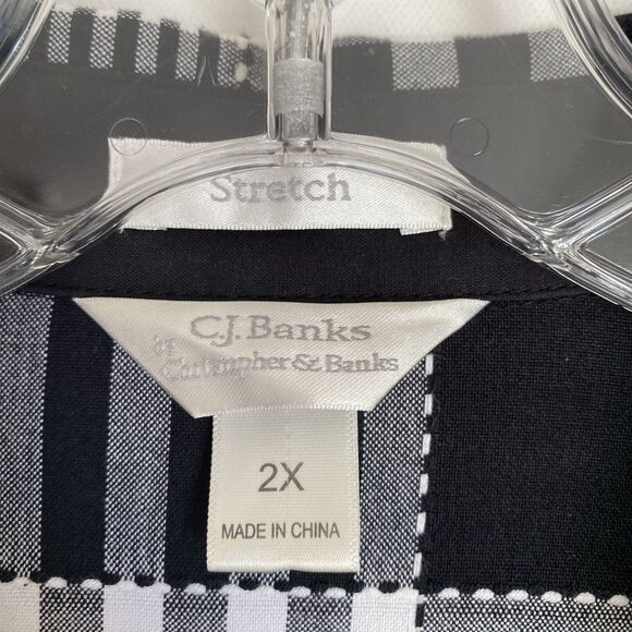 CJ Banks Blazer Jacket 2X Plaid Front Button 3/4 Sleeve Lightweight Stretch - Picture 6 of 9